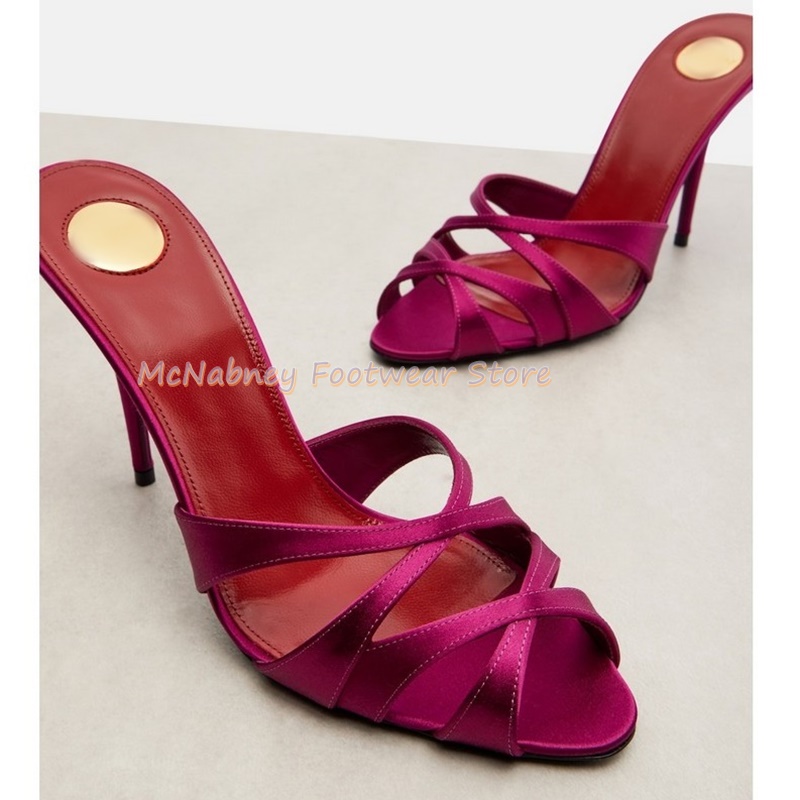 Luxury Lifestyle Shoes - Puntige stiletto's satijnen stof kruisband Romeinse